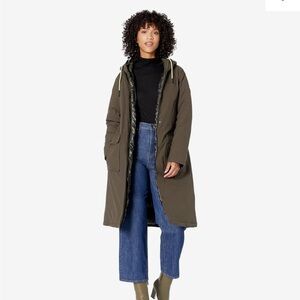 Sanctuary Reversible Down Coat New Medium Green and Camo